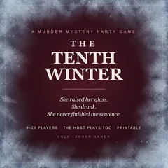 Animated cover of The Tenth Winter. Frost grows in from the edges of the wine-red cover, around the lines She raised her glass. She drank. She never finished the sentence. Then the title ices over as the music lands.