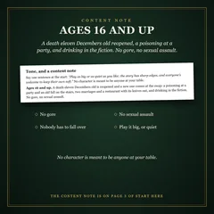 Content note: ages 16 and up. A death eleven Decembers old reopened, a poisoning at a party, and drinking in the fiction. No gore, no sexual assault. The full note, from page 3 of Start Here. Nobody has to fall over; play it big or quiet. No character is meant to be anyone at your table.